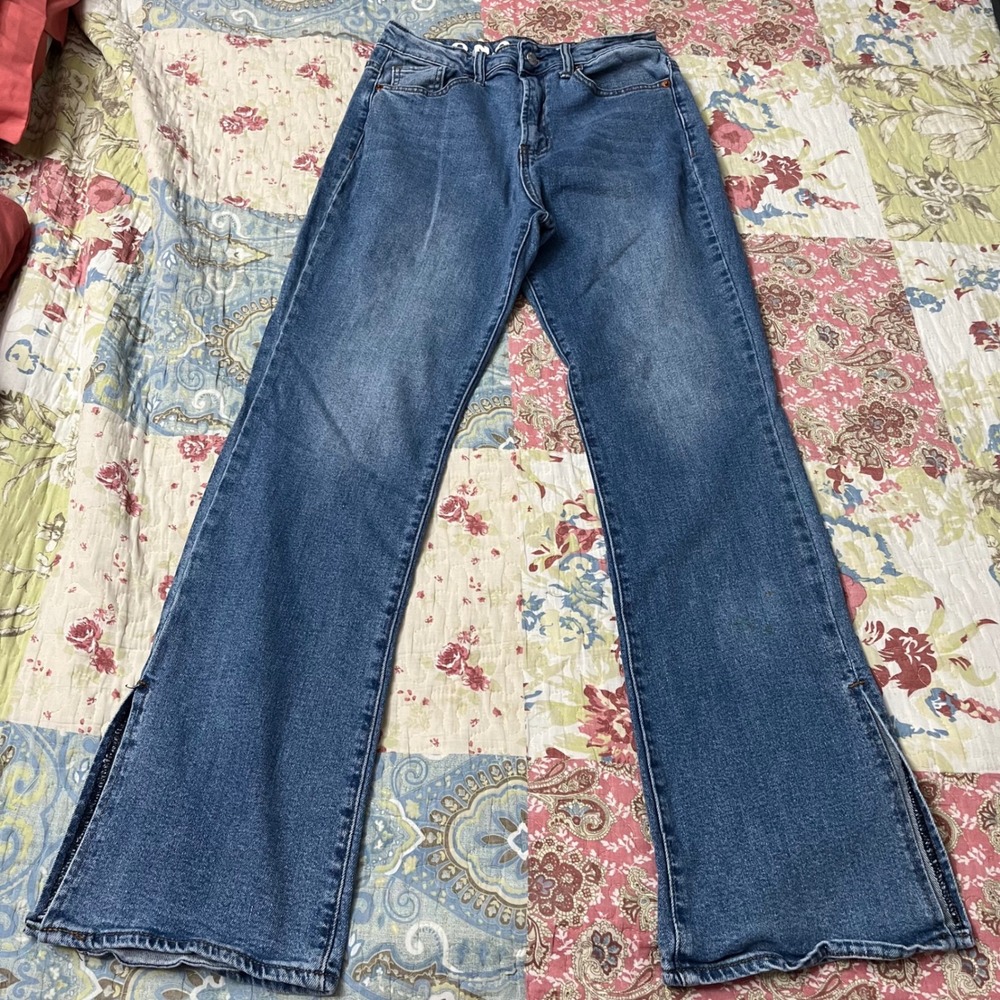 S.O.N.G. Womens Bootcut Side Slit Jeans Medium Wash Denim Size 7/28 Boho Hippie